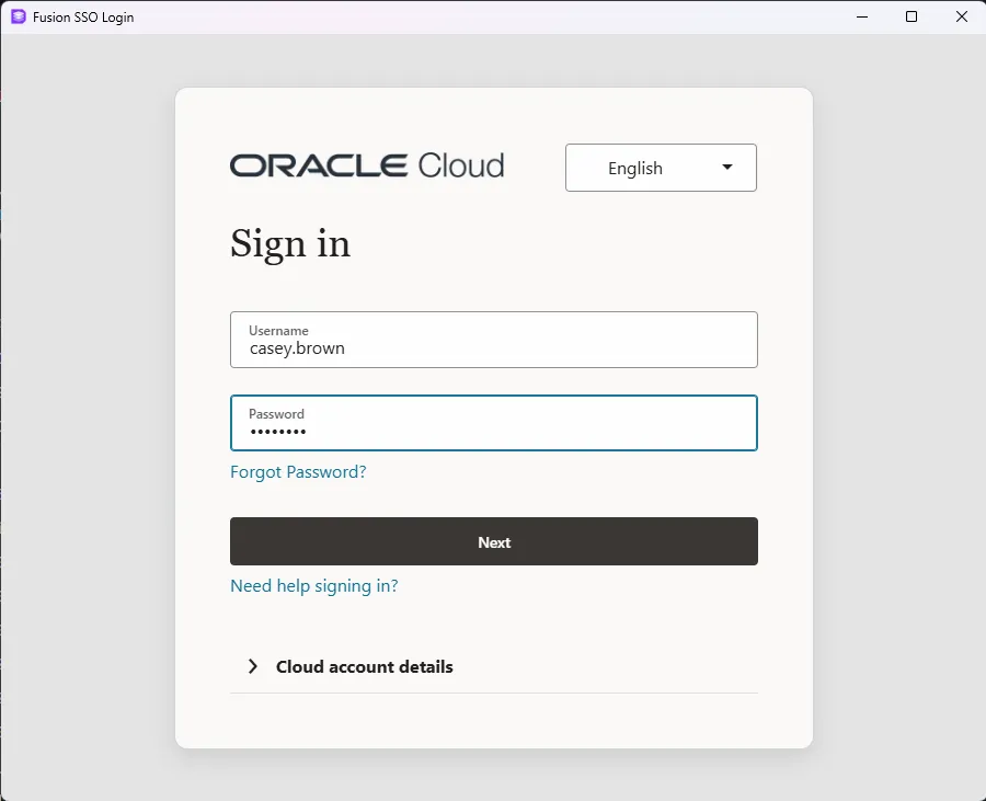 Fusion login window opened by Verify SSO login